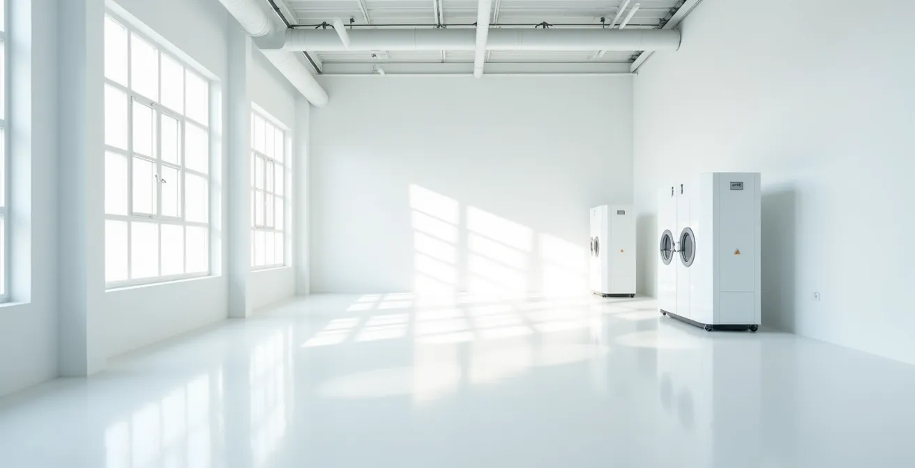 Espace d'inspection moderne avec équipements certifiés disposés méthodiquement